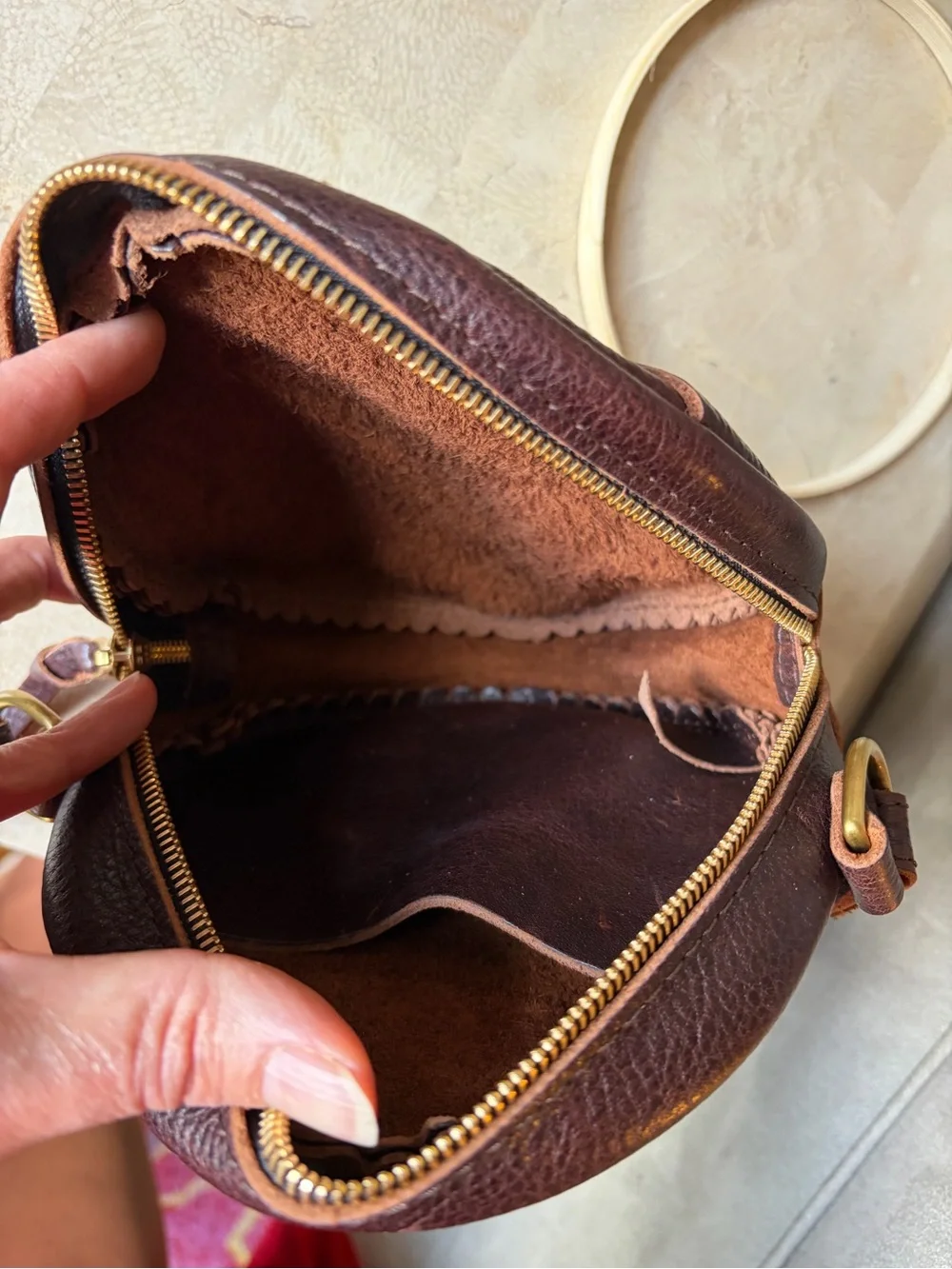Portland Leather Small Circle Bag in Coldbrew
